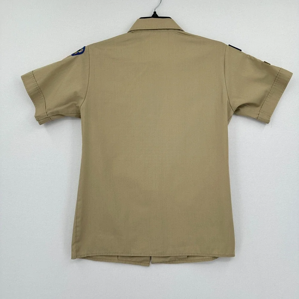 Vintage Boy Scout Of America Shirt Youth Large Tan Button Up Uniform Patches USA